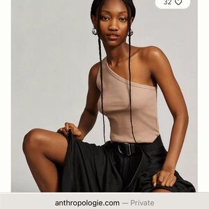 Pilcro Zeda One-Shoulder Tan Top ribbed neutral tan cream beige XS 2